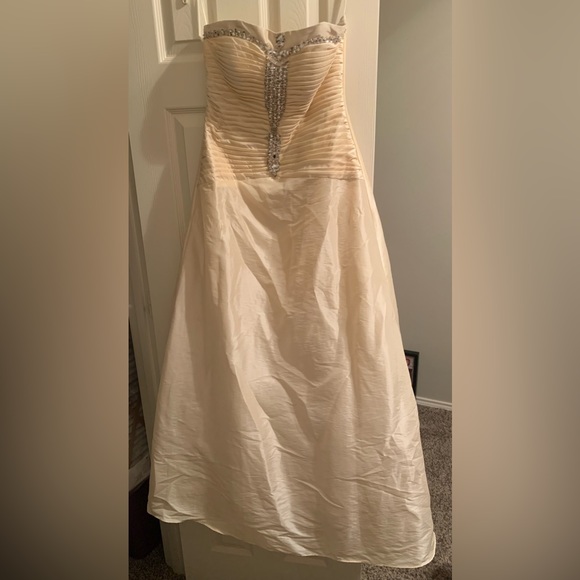 Champagne strapless formal dress with jeweled detail - Picture 2 of 15